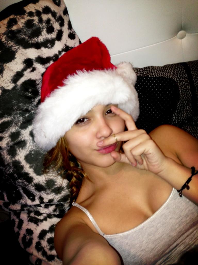 Stella Hudgens in a Christmas Hat, twitpics